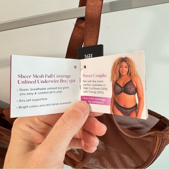 NWT Curvy Couture Sheer Mesh Full Coverage Unlined Underwire Bra Brown 36H - Picture 4 of 6